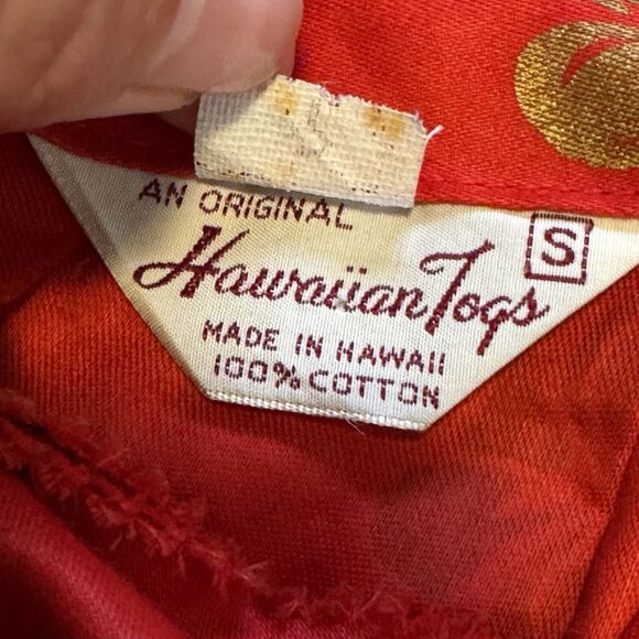 Vintage 60s Hawaiian Togs Maxi Dress Red Gold Metallic Floral Draped Back Small - Picture 8 of 13